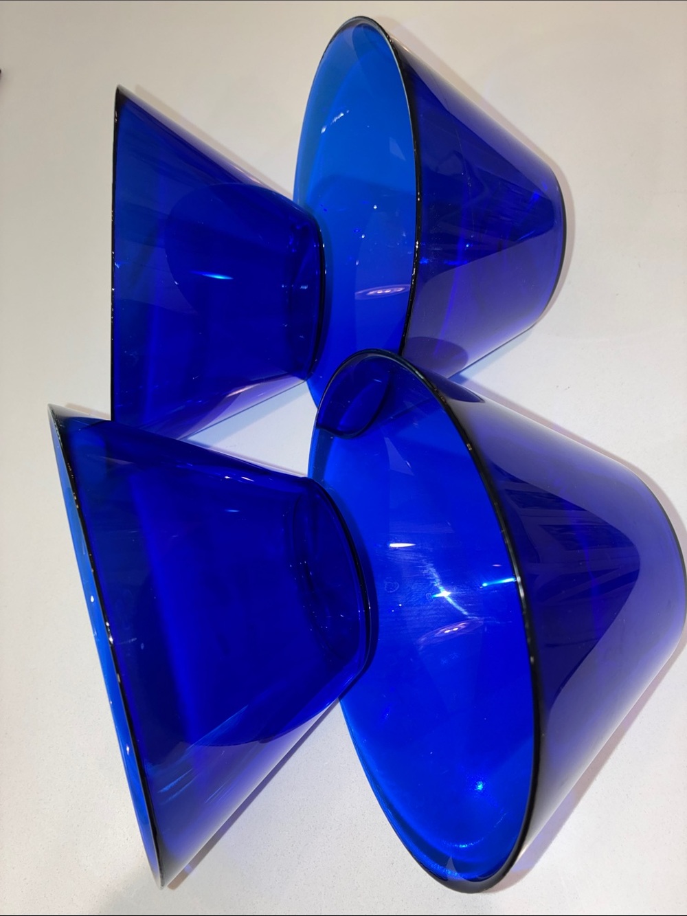 COBALT Blue (4) Vibrant, 8” Deep Glass Serving Bowls NWOT Beautiful Set of Four.